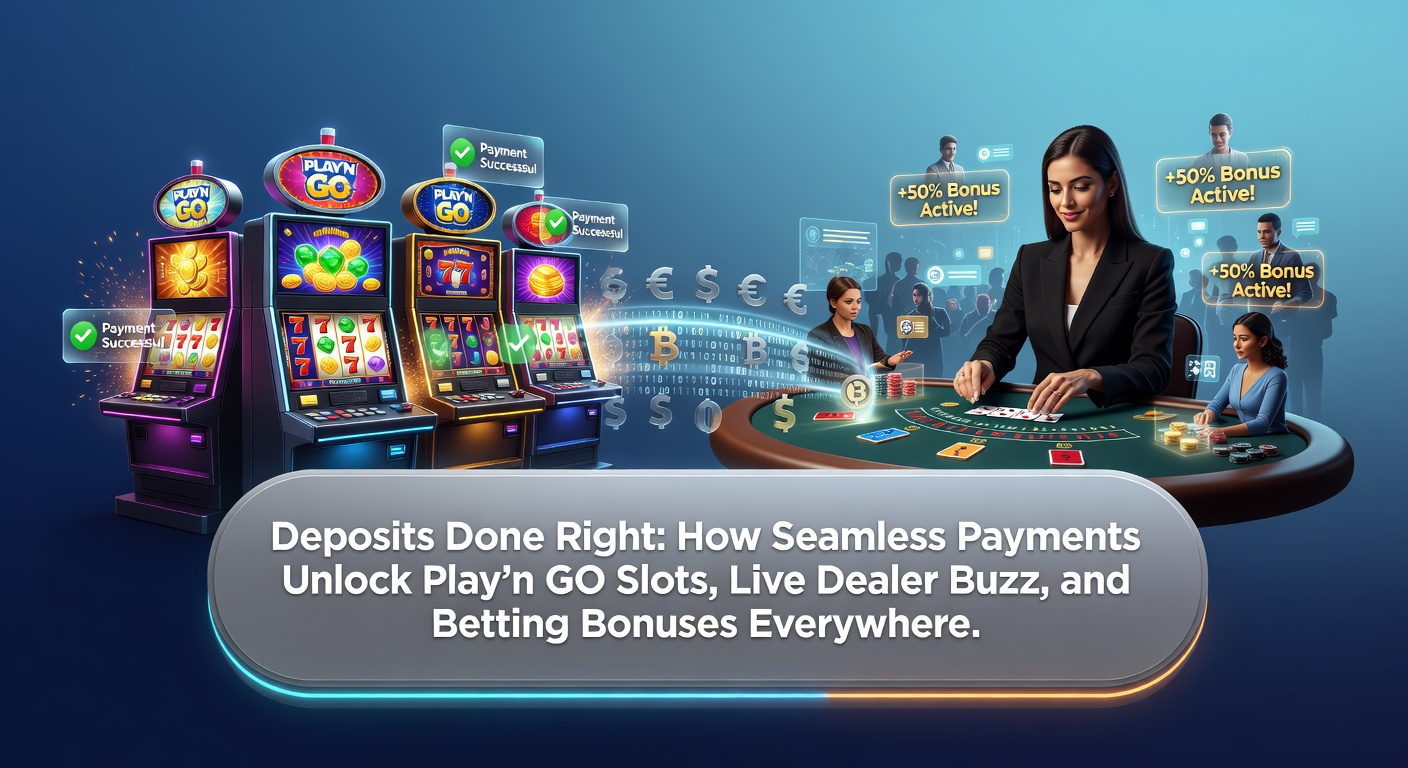 Vibrant online slot reels spinning with seamless payment icons overlayed, highlighting instant access to Play'n GO games