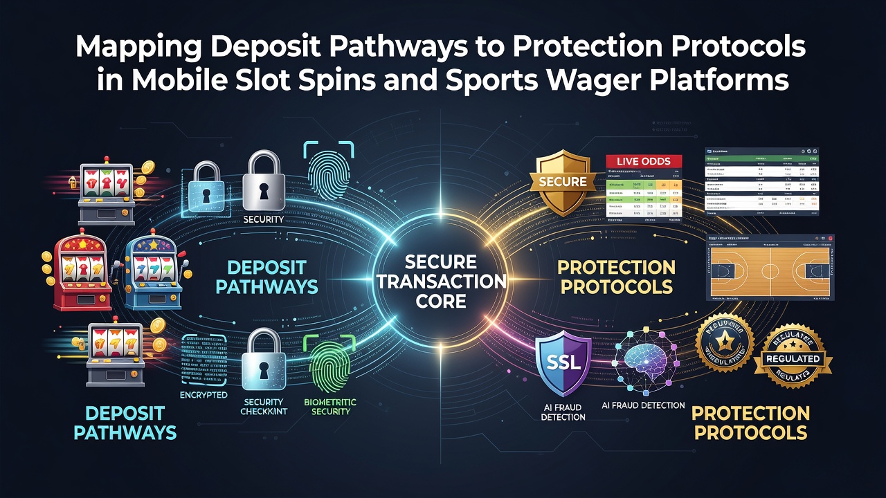 Diagram showing deposit pathways integrated with protection protocols in mobile slot and sports betting platforms