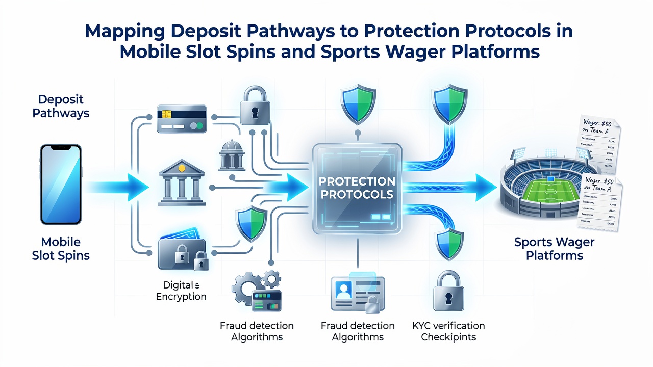 Illustration of protection protocols overlaid on mobile sports wagering and slot deposit flows
