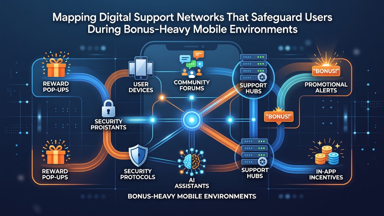 Mobile interface showing support tools and network connections for player safety