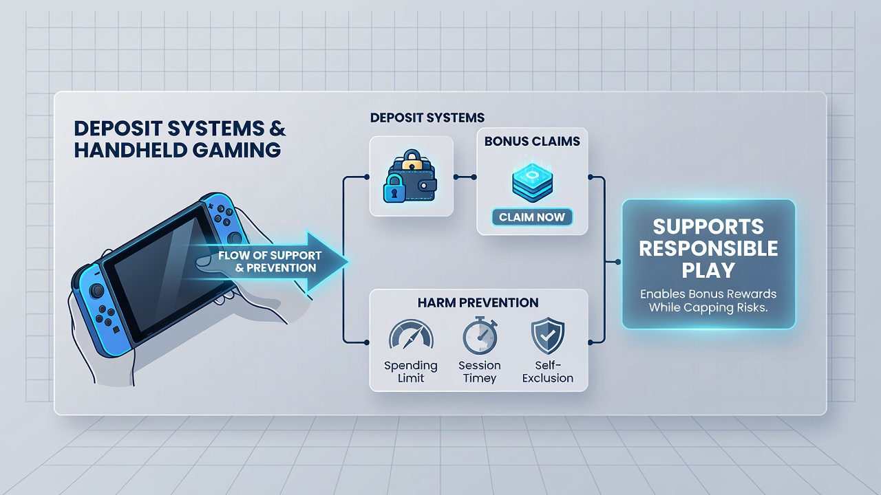 Diagram showing data pathways between deposit verification, bonus release, and harm-prevention alerts on mobile gaming interfaces