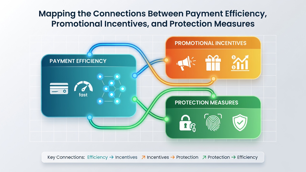 Diagram mapping relationships between fast payments, bonus incentives, and player protection tools in digital gaming