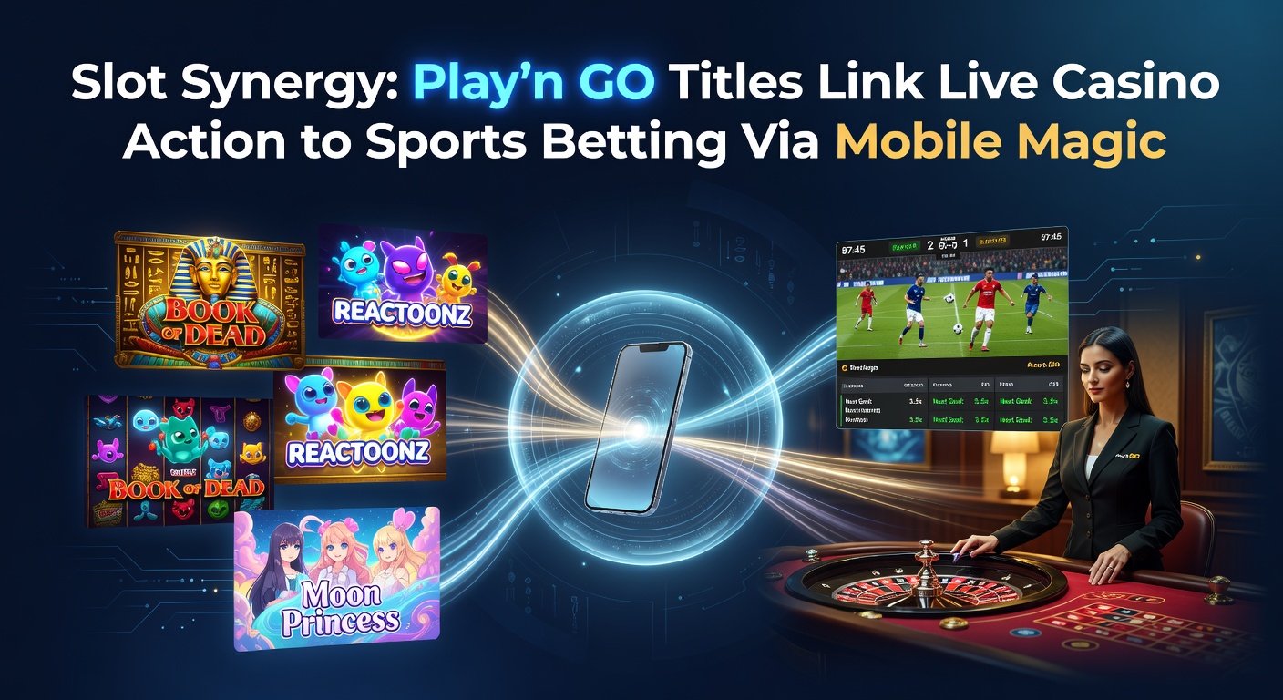 Vibrant mobile screen displaying Play'n GO slot reels spinning alongside live casino tables and sports betting odds, illustrating seamless synergy