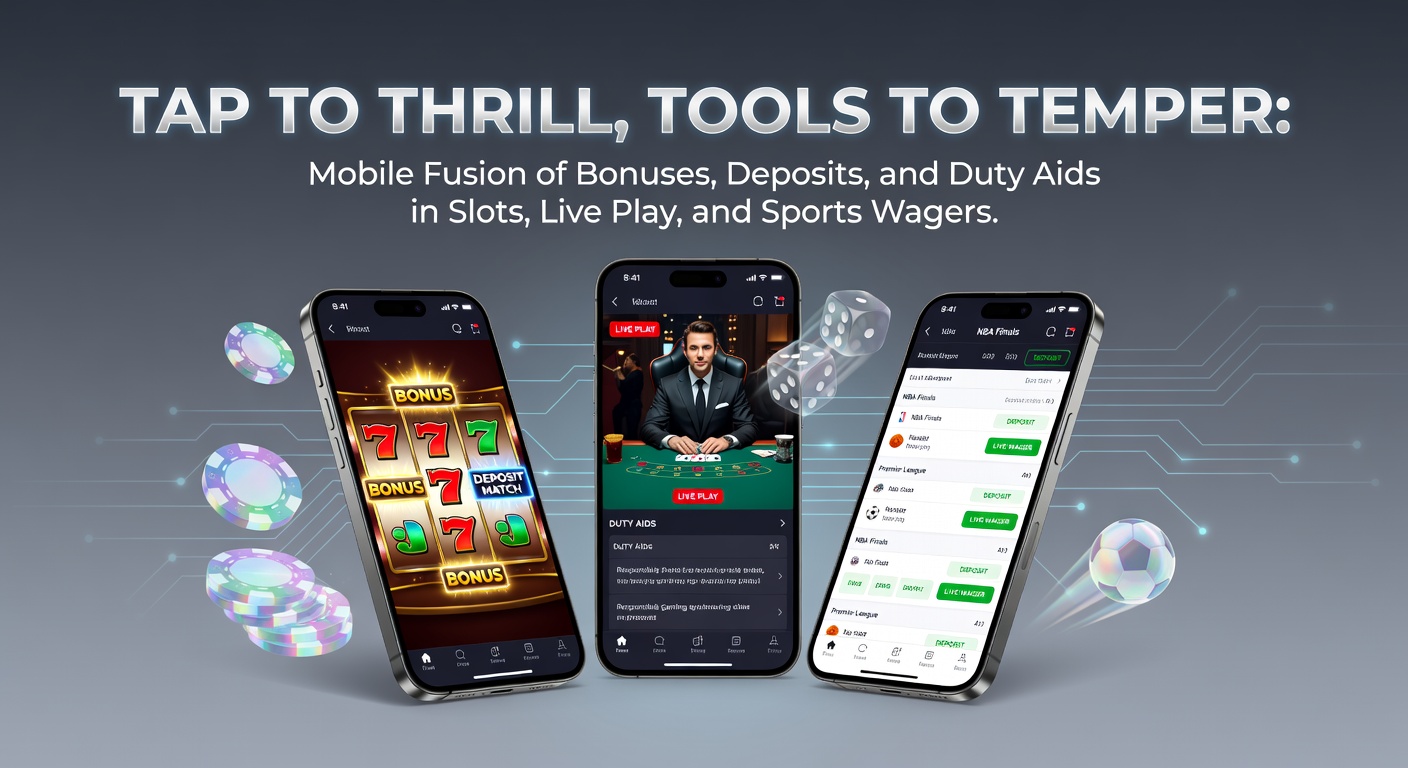 Mobile phone screen showing a vibrant slots game with instant deposit options and bonus notifications overlaid on a sports betting interface